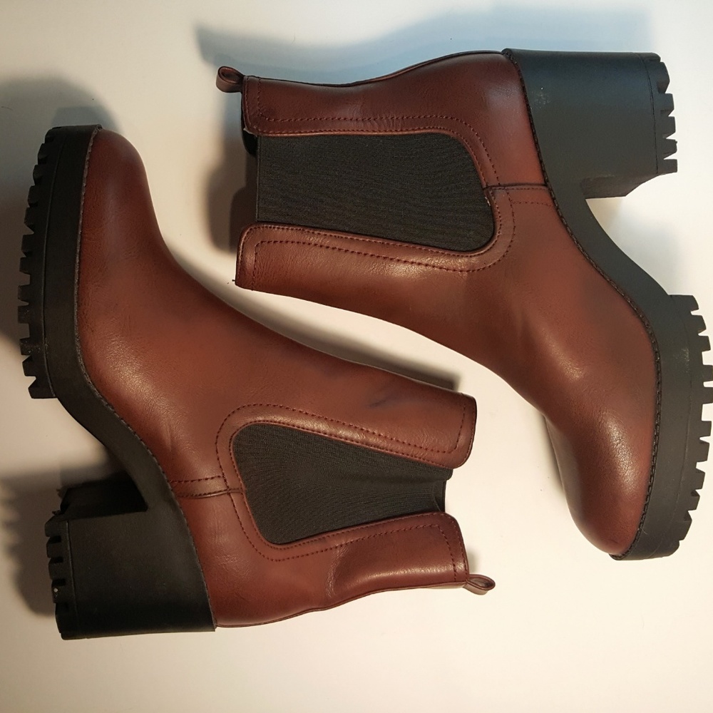 Red Chunk Heel Boots